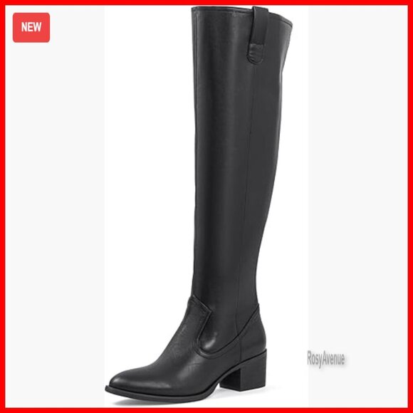 Shoes - Women's Over The Knee Boots Chunky Heel Pointed Toe Side Zipper Faux Suede